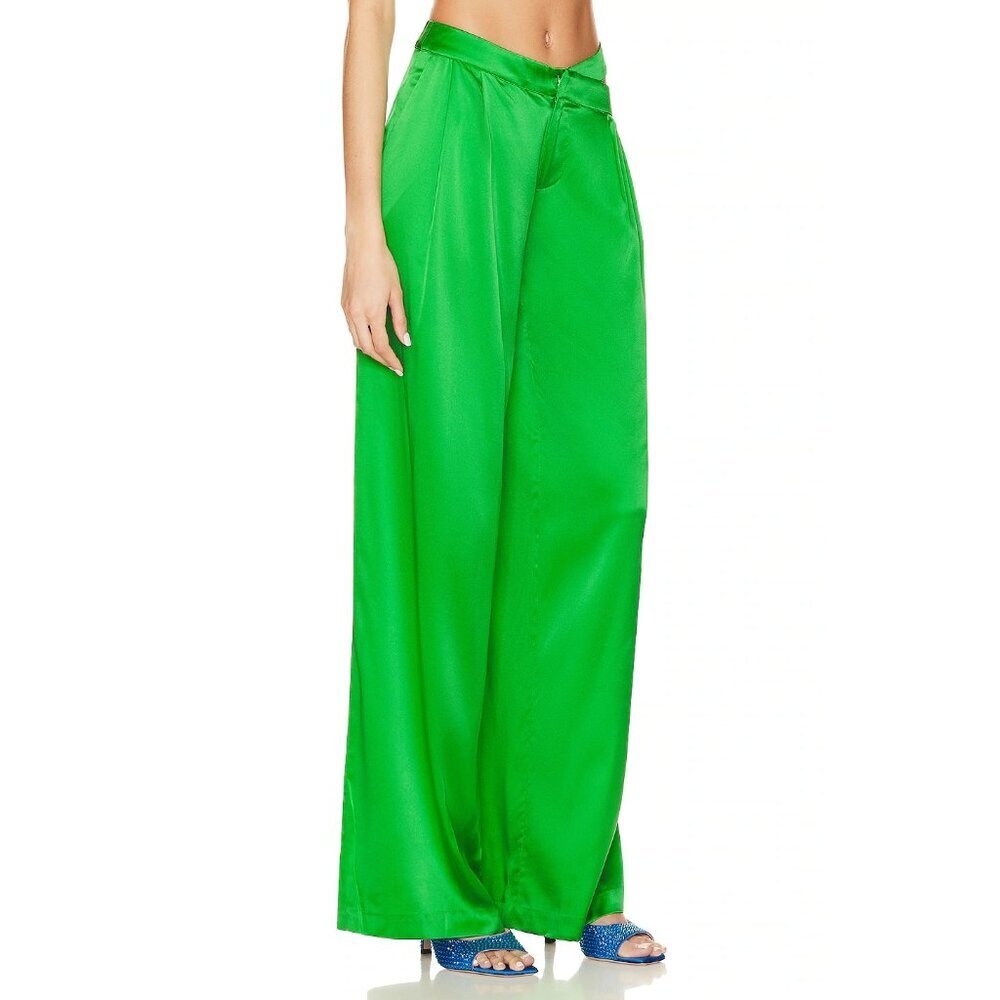 SEROYA Zarri Silk Wide Leg Pant Kelly Green Womens Size Small - Picture 3 of 13